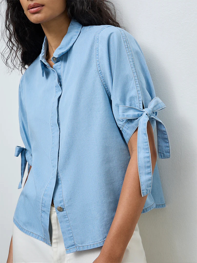 LOV Blue Solid Denim Shirt - Image 3