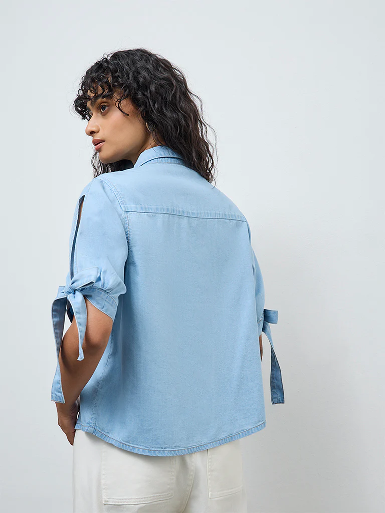 LOV Blue Solid Denim Shirt - Image 4