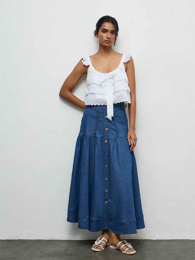 LOV Blue Solid Denim Skirt