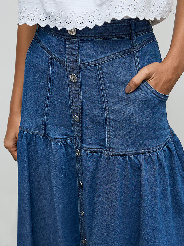 LOV Blue Solid Denim Skirt - Image 3