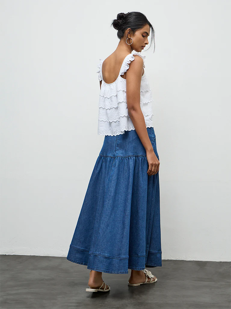 LOV Blue Solid Denim Skirt - Image 4