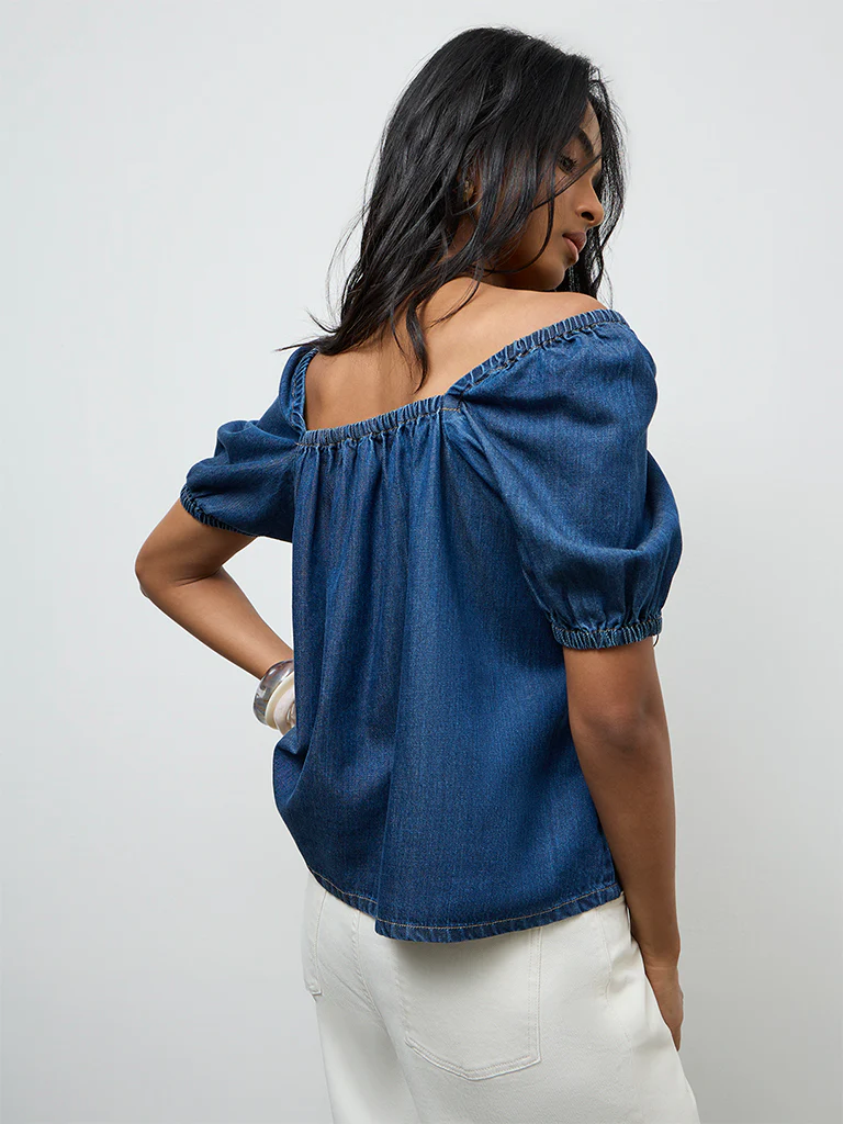 LOV Blue Solid Denim Top - Image 4