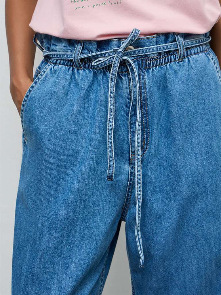 LOV Blue Solid High-Rise Jeans with Belt - Image 3