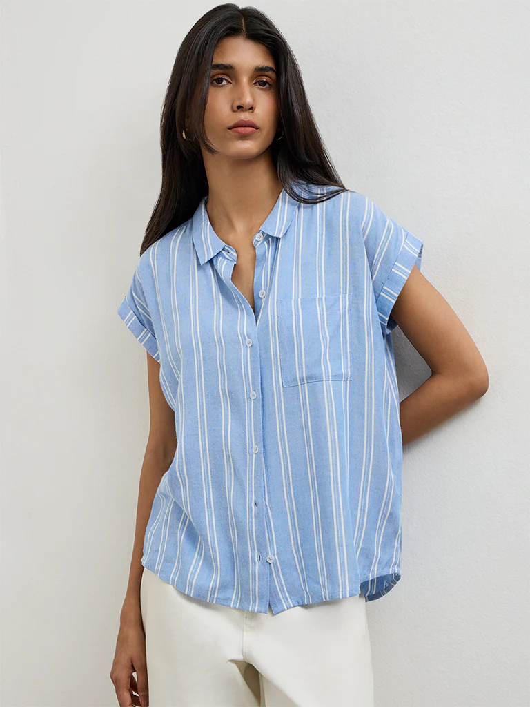 LOV Blue Striped Cotton Shirt - Image 2