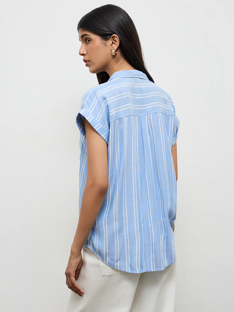 LOV Blue Striped Cotton Shirt - Image 4