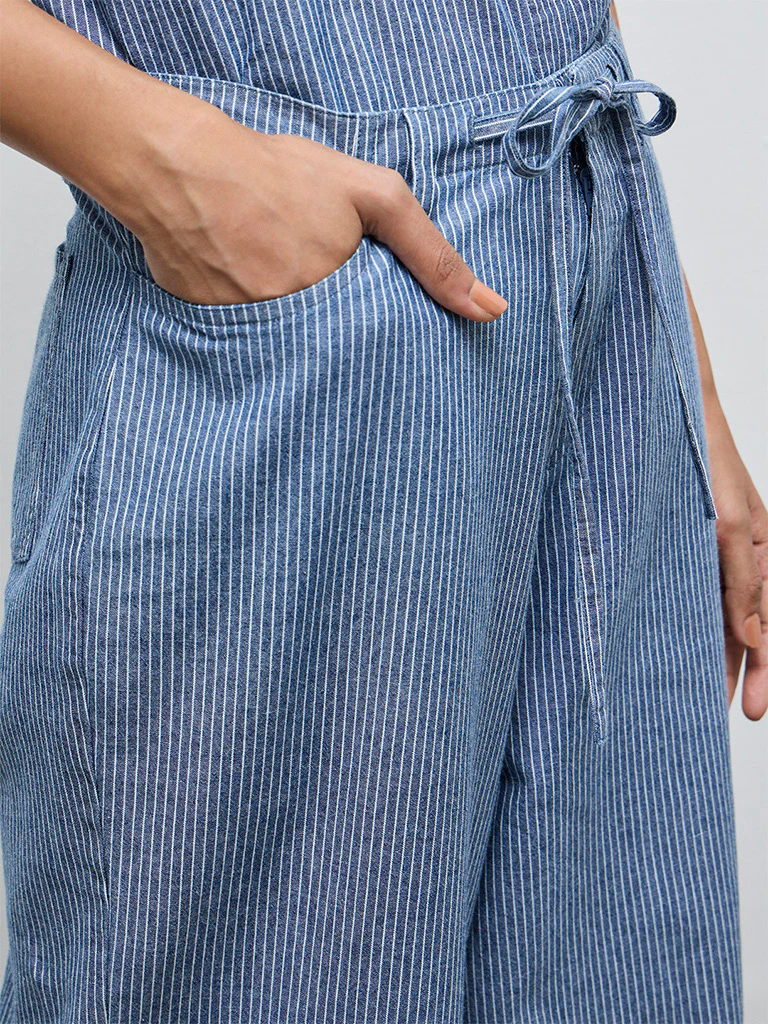 LOV Blue Striped High-Rise Cotton Trousers - Image 3