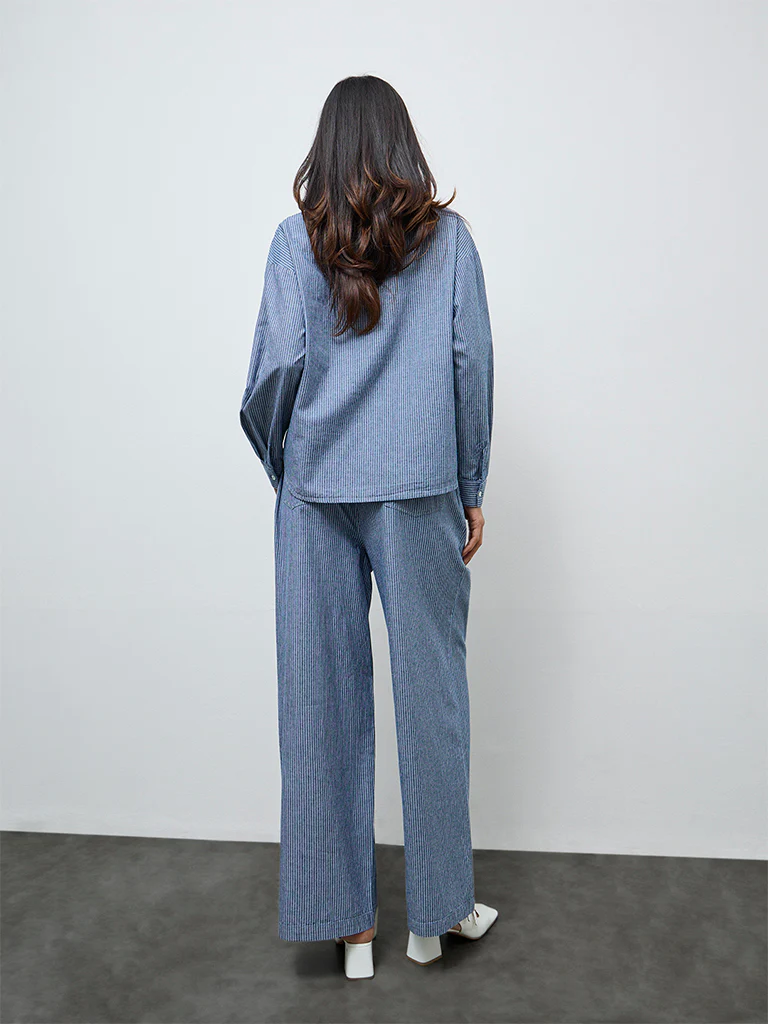 LOV Blue Striped High-Rise Cotton Trousers - Image 4