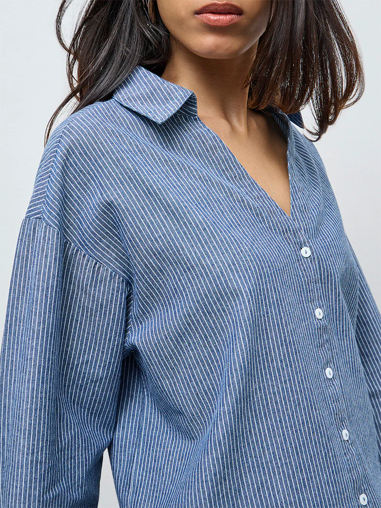 LOV Blue Striped Cotton Shirt - Image 3