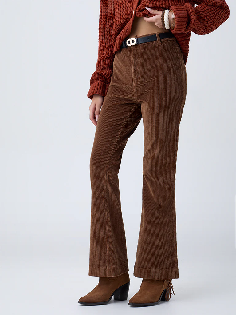 LOV Brown Bootcut High-Rise Corduroy Trousers - Image 2