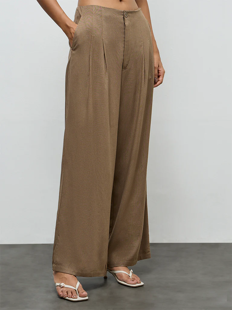 LOV Brown High-Rise Trousers - Image 2