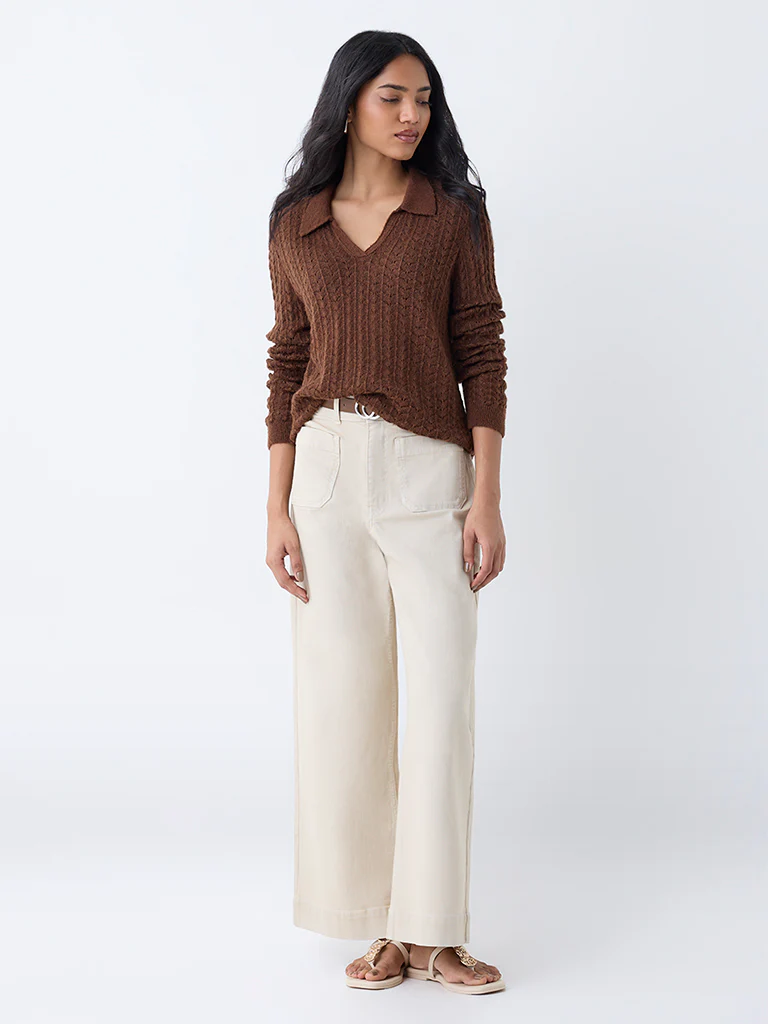 LOV Brown Knit-Textured Sweater - Image 2