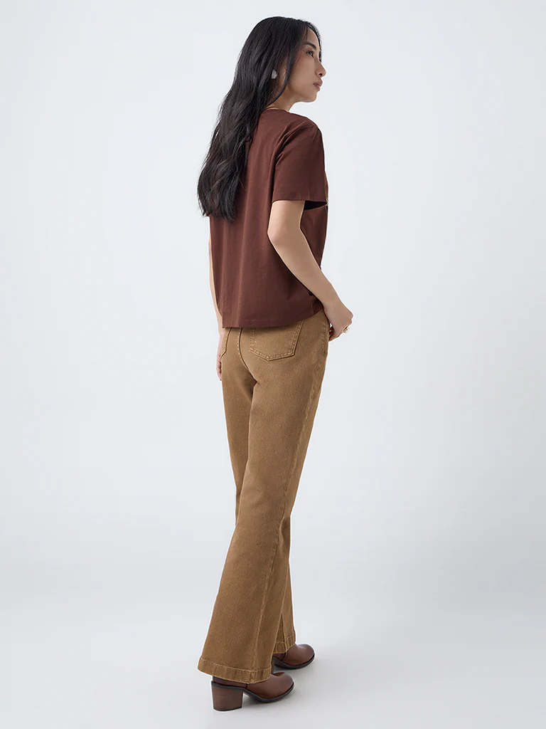 LOV Brown Printed Cotton T-Shirt - Image 3