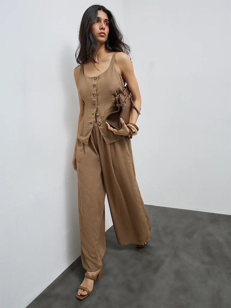 LOV Brown Solid Cotton-Blend Top - Image 2