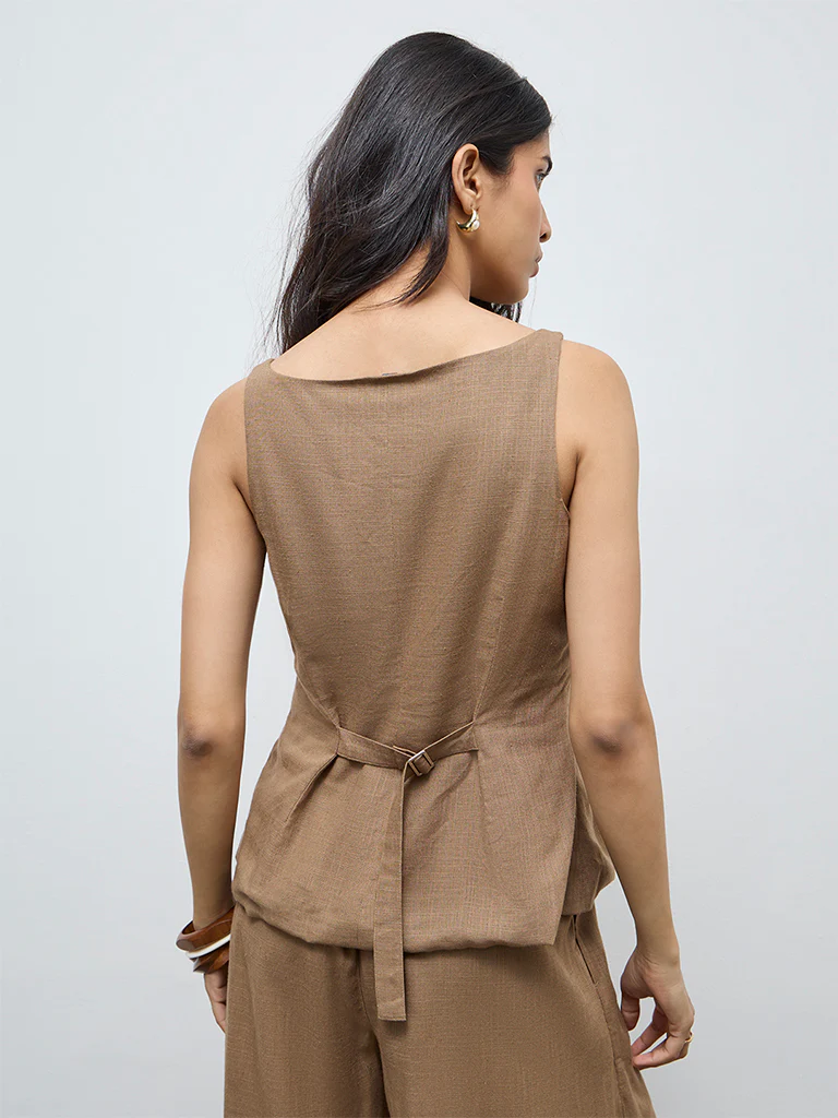 LOV Brown Solid Cotton-Blend Top - Image 4