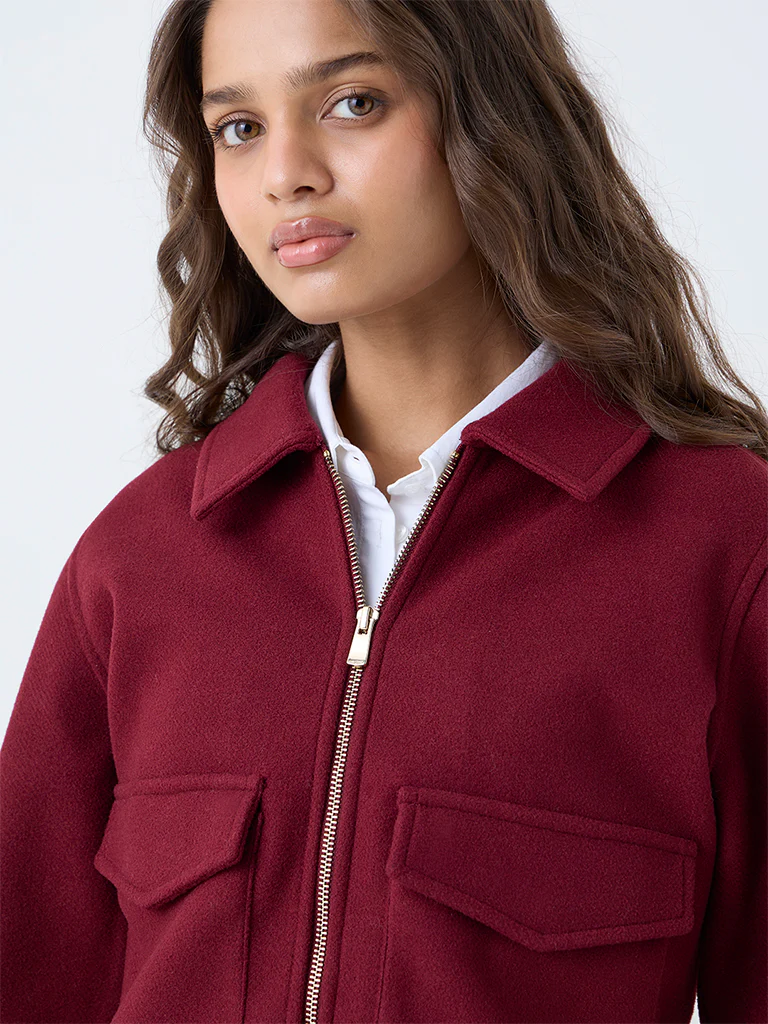 LOV Burgundy Solid Jacket - Image 3