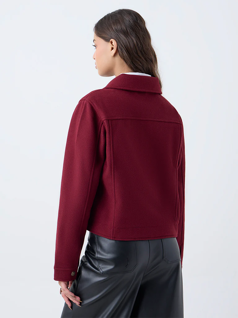 LOV Burgundy Solid Jacket - Image 4