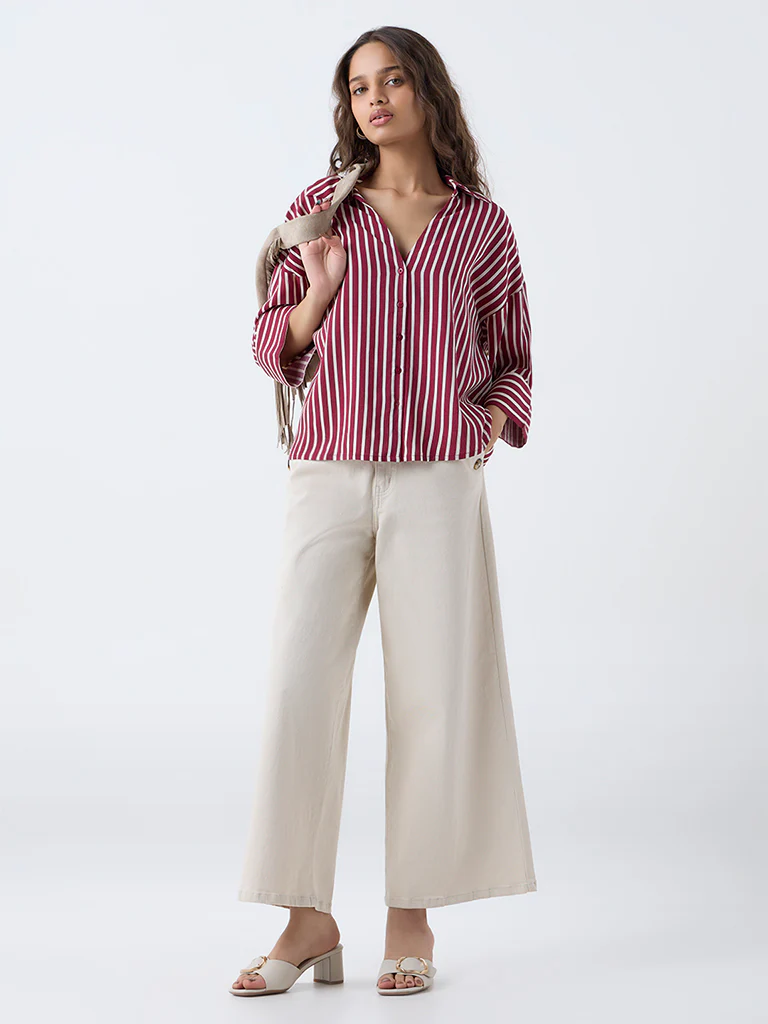 LOV Burgundy Striped Blouse - Image 2