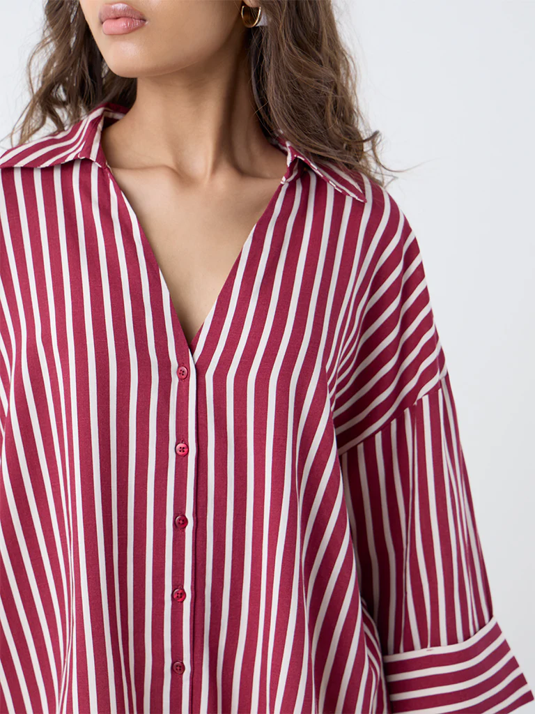 LOV Burgundy Striped Blouse - Image 3