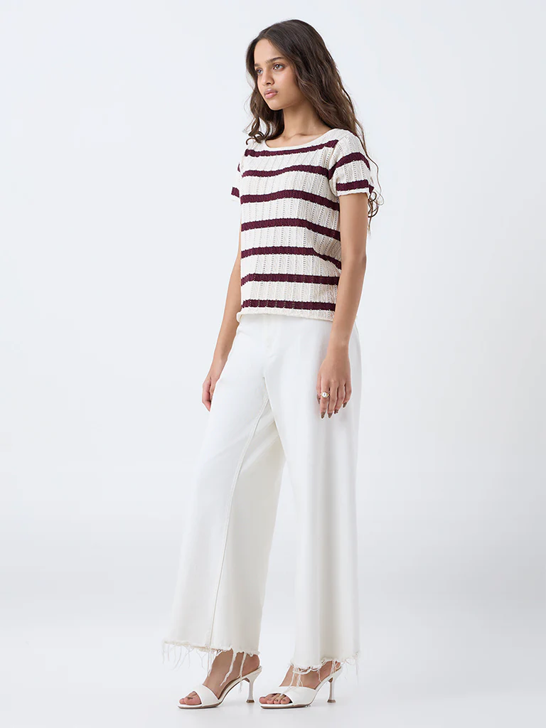 LOV Burgundy Striped Cotton-Blend Top - Image 2