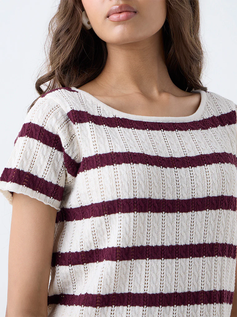 LOV Burgundy Striped Cotton-Blend Top - Image 3