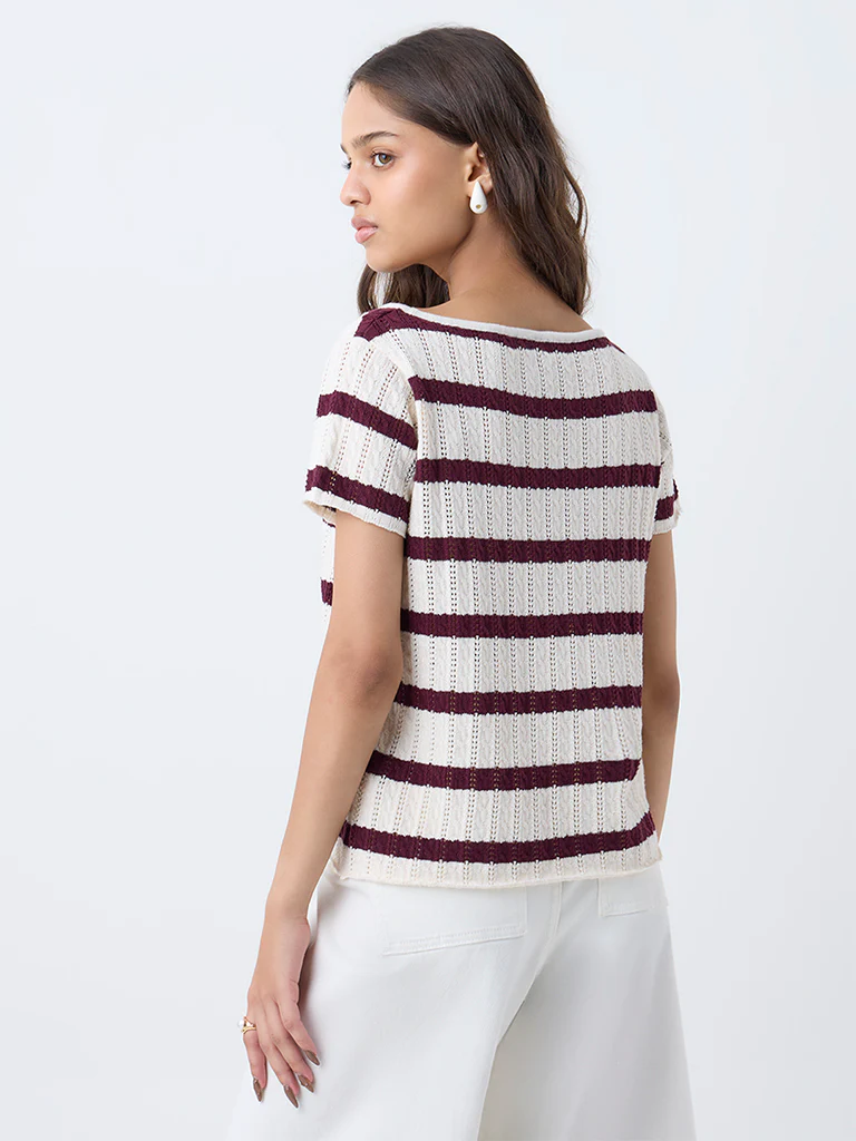 LOV Burgundy Striped Cotton-Blend Top - Image 4