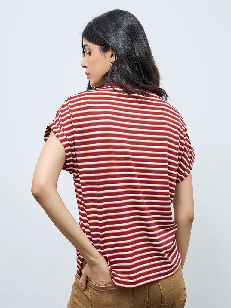 LOV Burgundy Striped T-Shirt - Image 4