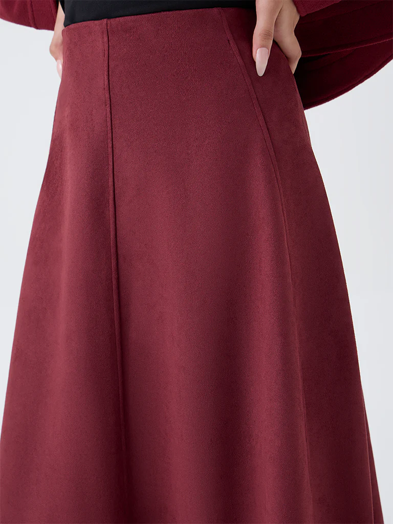 LOV Burgundy Suede A-Line Skirt - Image 3
