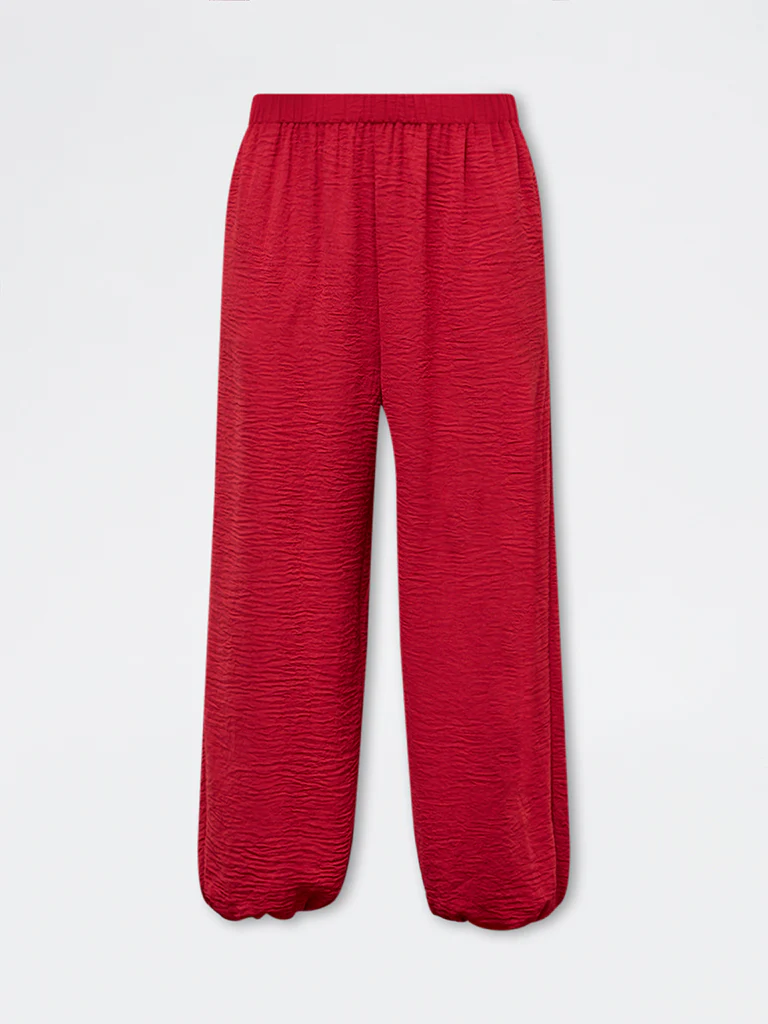 LOV Red Crinkle Textured High-Rise Harem Pants - Image 5