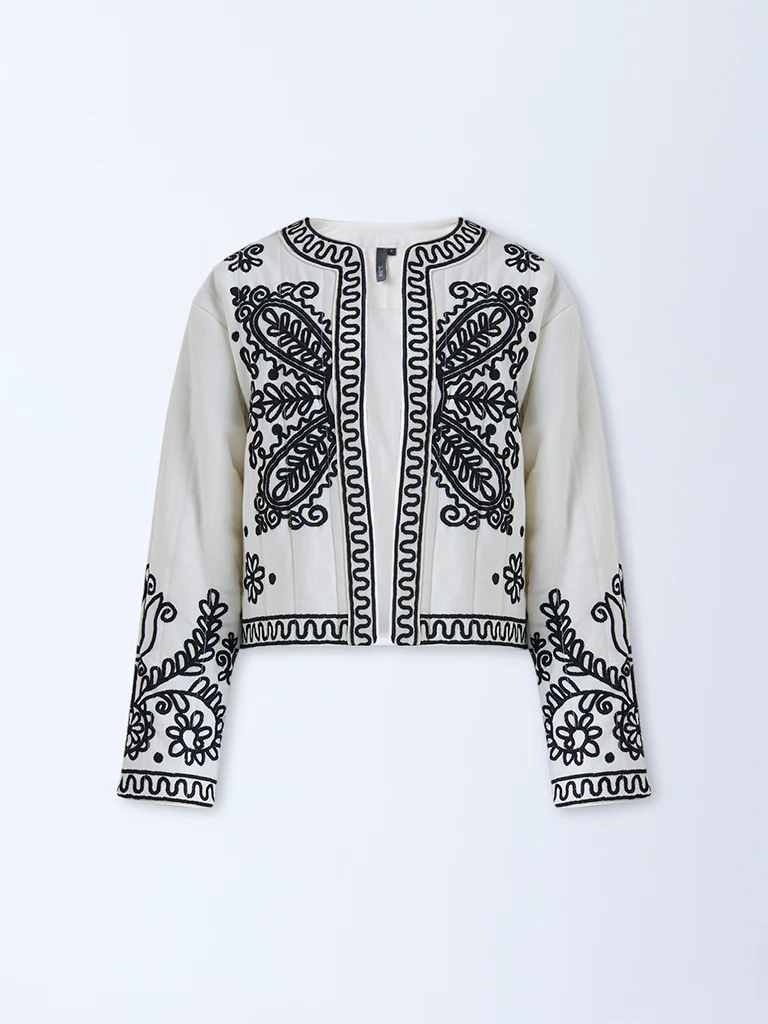 LOV Cream Embroidered Cotton Quilted Jacket - Image 5