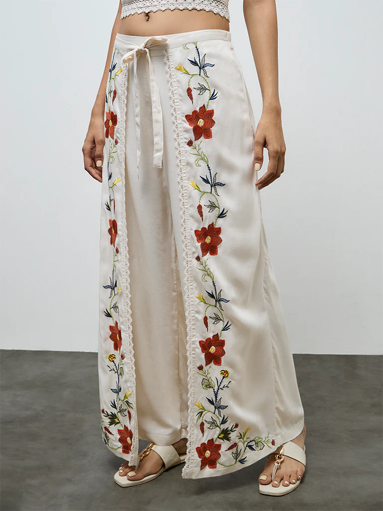 LOV Cream Embroidered High-Rise Pants - Image 2