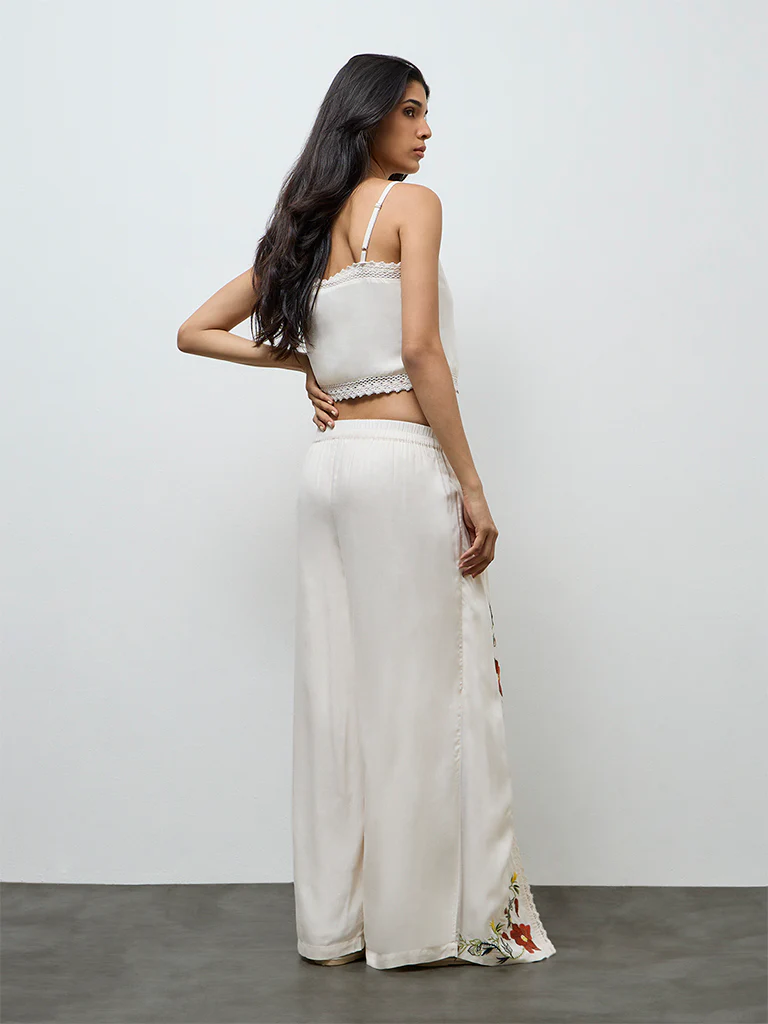LOV Cream Embroidered High-Rise Pants - Image 4