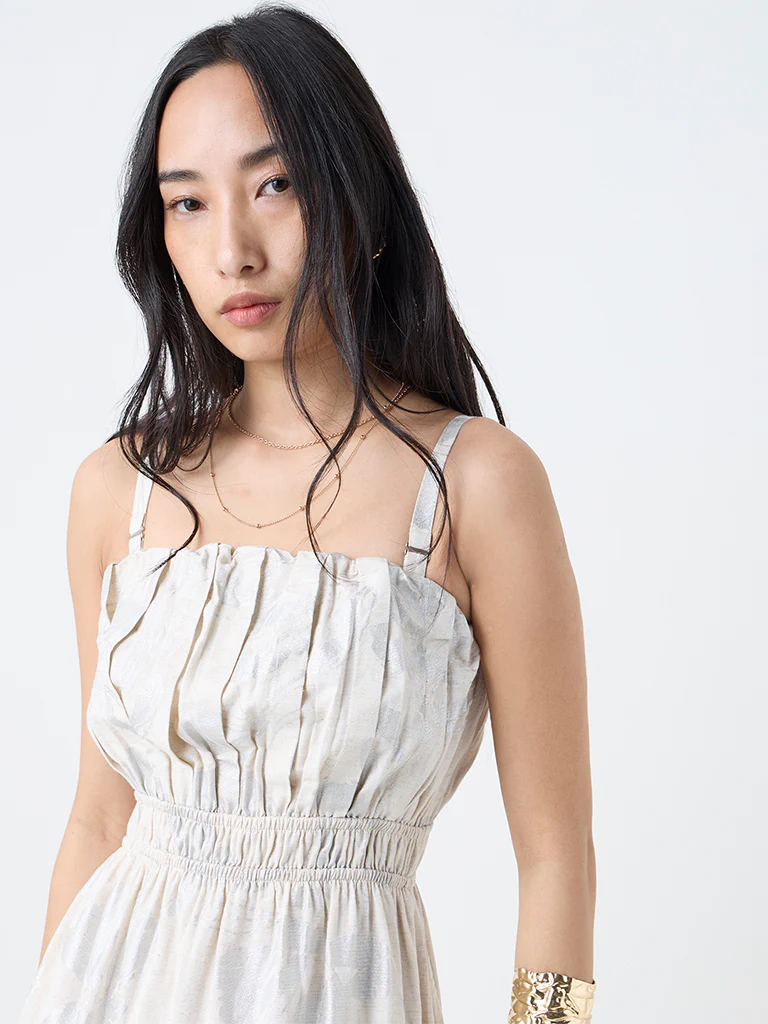 LOV Cream Floral Design A-Line Dress - Image 3