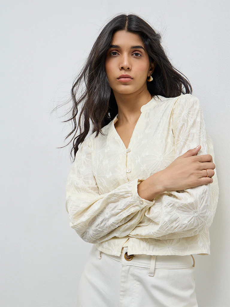 LOV Cream Floral Embroidered Blouse