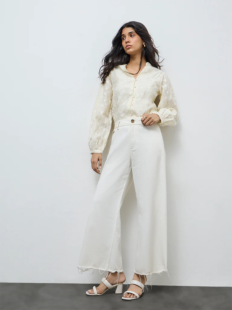 LOV Cream Floral Embroidered Blouse - Image 2