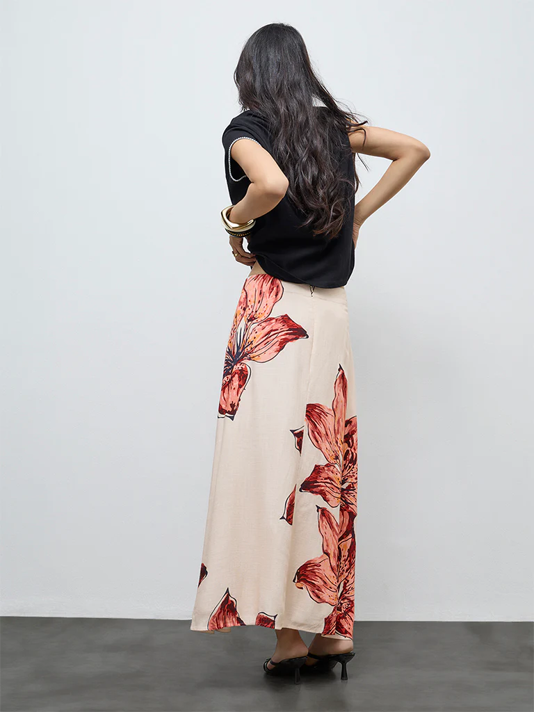 LOV Cream Foliage Printed High-Rise Skirt - Image 4