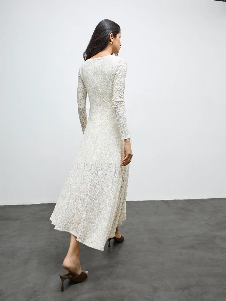 LOV Cream Lace Design A-Line Dress - Image 4