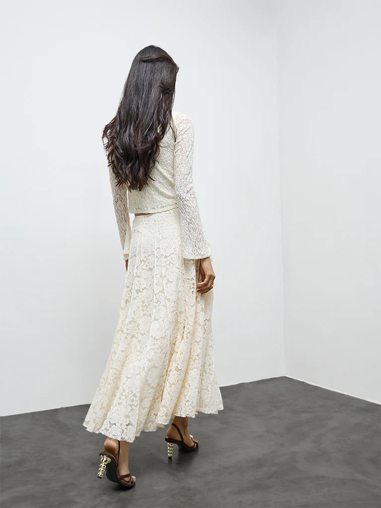 LOV Cream Lace Detailed High-Rise Skirts - Image 4