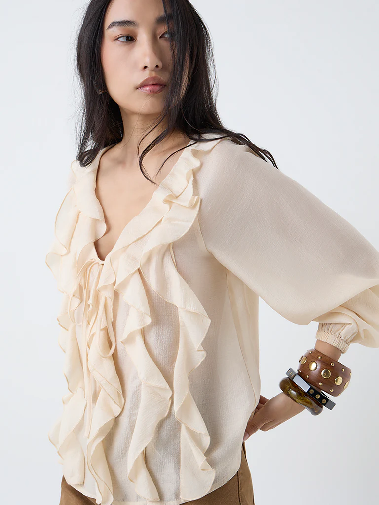 LOV Cream Ruffle-Detailed Top - Image 3