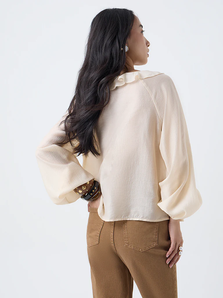 LOV Cream Ruffle-Detailed Top - Image 4