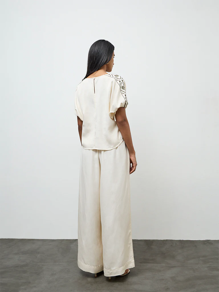 LOV Cream Solid High-Rise Pants - Image 4
