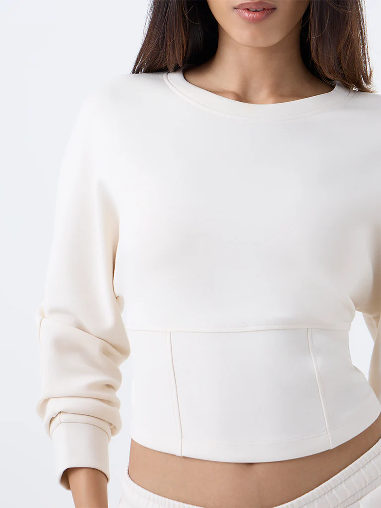 LOV Cream Solid Sweatshirt - Image 3