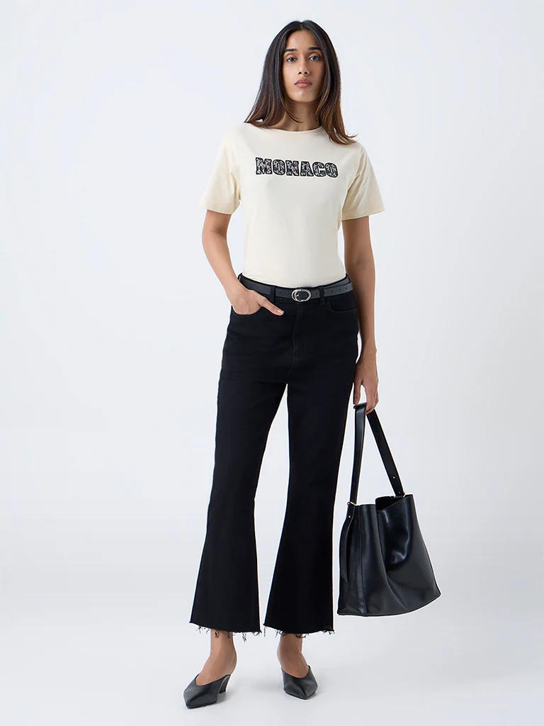 LOV Cream Typographic Cotton T-Shirt - Image 2