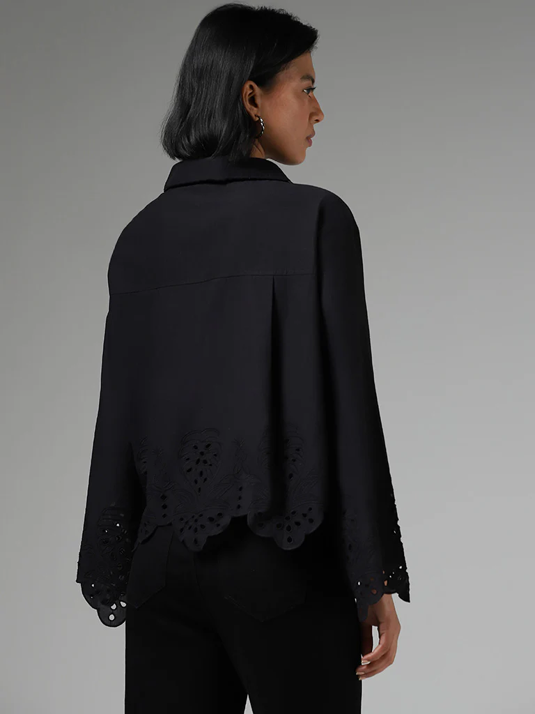 LOV Cut-Work Embroidered Black Shirt - Image 4