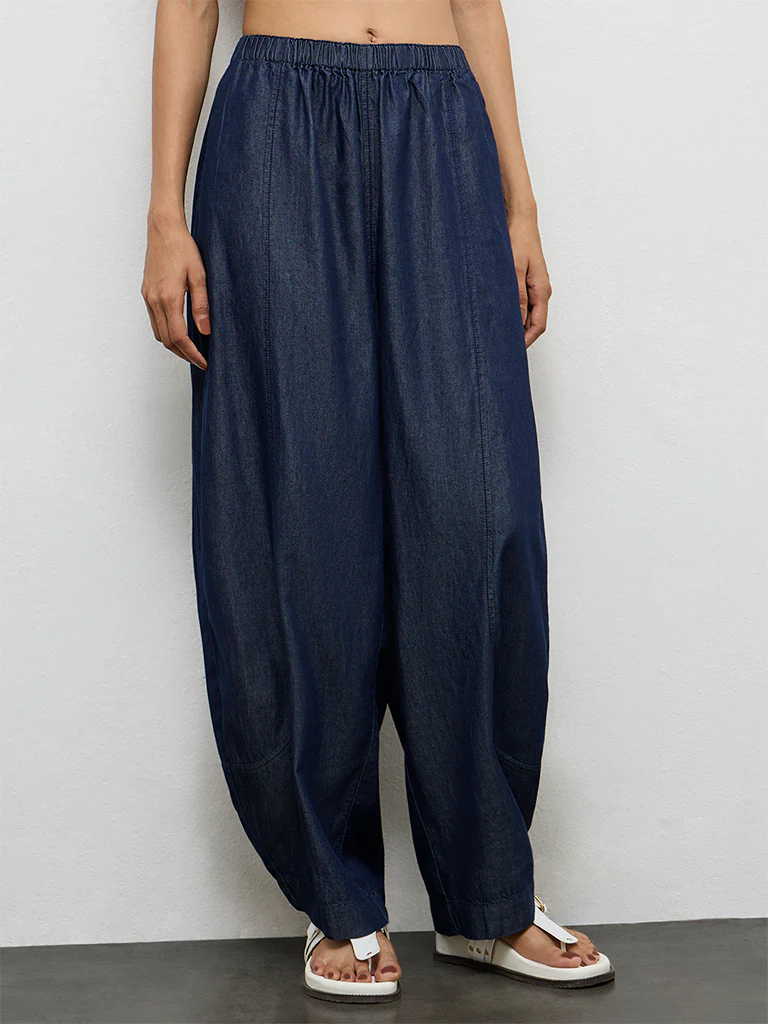 LOV Dark Blue Barrel-Style High-Rise Pants - Image 2