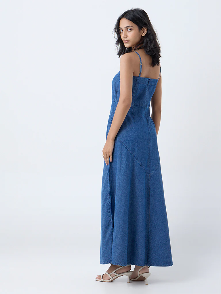 LOV Dark Blue Denim A-Line Dress - Image 4