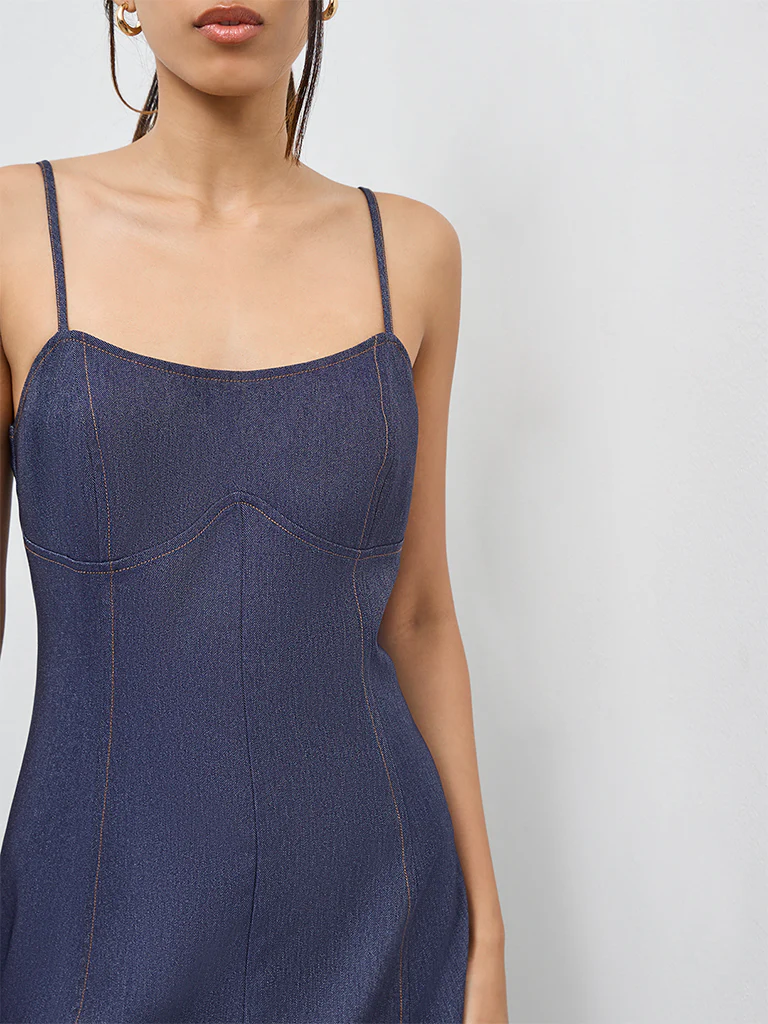 LOV Dark Blue Denim A-Line Dress - Image 3