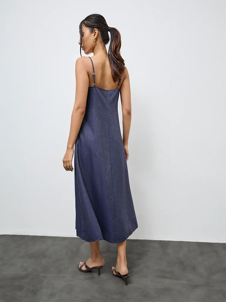 LOV Dark Blue Denim A-Line Dress - Image 4
