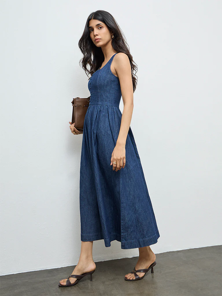LOV Dark Blue Denim A-Line Dress - Image 2