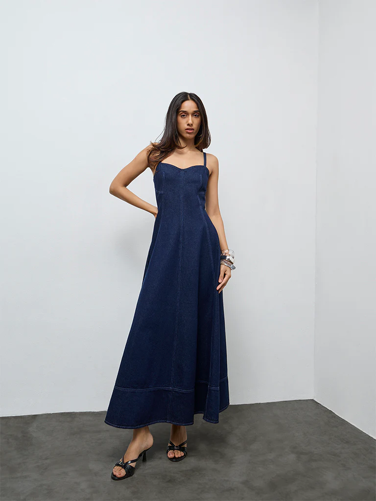 LOV Dark Blue Denim A-Line Dress - Image 2