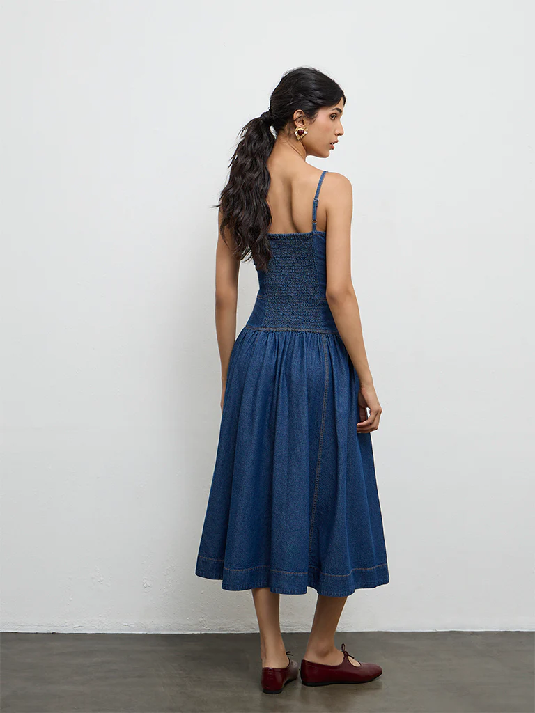 LOV Dark Blue Denim A-Line Dress - Image 4